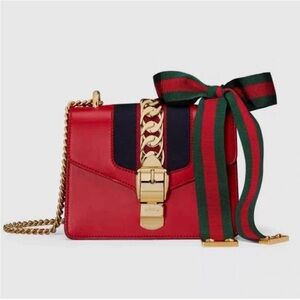 Gucci Calfskin Small Sylvie Shoulder Bag Red
